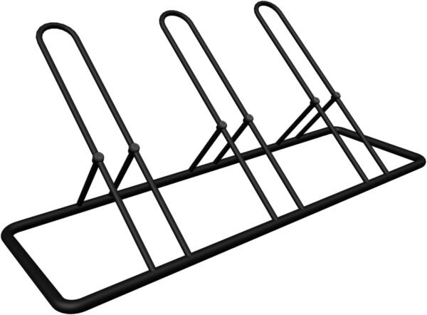 Soporte de estacionamiento de bicicletas para 3 bicicletas en el piso para garaje de bicicletas, organizador de almacenamiento de bicicletas resistente para interiores/exteriores para bicicleta de montaña MTB, de carretera y para niños, compatible con ruedas de hasta 2.5"