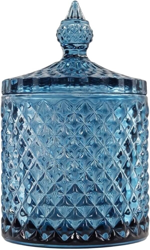 Frascos de Dulce de Cristal Facetado Sizikato con Diamantes, Azul Tarro Decorativo, Caja de Joyas, Porta-Algodón.