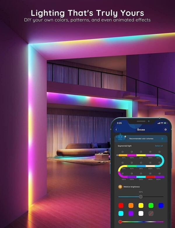 Tira de luces LED RGBIC de 100 pies de Govee, luces LED inteligentes compatibles con Alexa y Google Assistant, luces LED para dormitorio con control de app WiFi DIY segmentado múltiples colores, cambio de colores, luces LED.