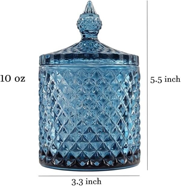 Frascos de Dulce de Cristal Facetado Sizikato con Diamantes, Azul Tarro Decorativo, Caja de Joyas, Porta-Algodón.
