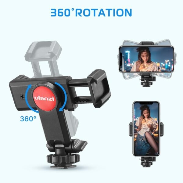 Montura de trípode para teléfono móvil ULANZI con montura de zapata fría, rotación y abrazadera ajustable para adaptador de clip de teléfono inteligente para iPhone 11 Pro Max X XR Xs Max 8 7 Plus Samsung Galaxy s10 s9 Note10 Google