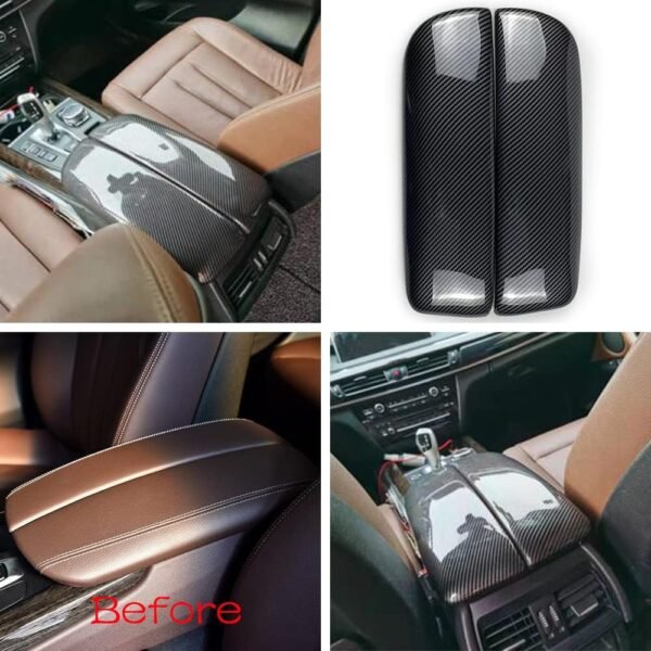Funda de caja de almacenamiento para reposabrazos central de automóvil en fibra de carbono para BMW X5 X6 F15 F16 (X5 F15 F85 2014-2018 / X6 F16 F86 2015-2019)