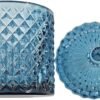 Frascos de Dulce de Cristal Facetado Sizikato con Diamantes, Azul Tarro Decorativo, Caja de Joyas, Porta-Algodón.
