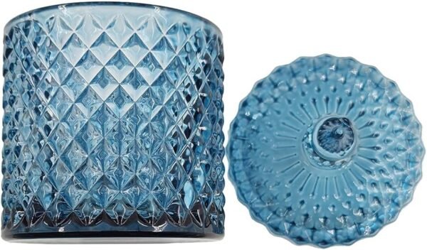 Frascos de Dulce de Cristal Facetado Sizikato con Diamantes, Azul Tarro Decorativo, Caja de Joyas, Porta-Algodón.