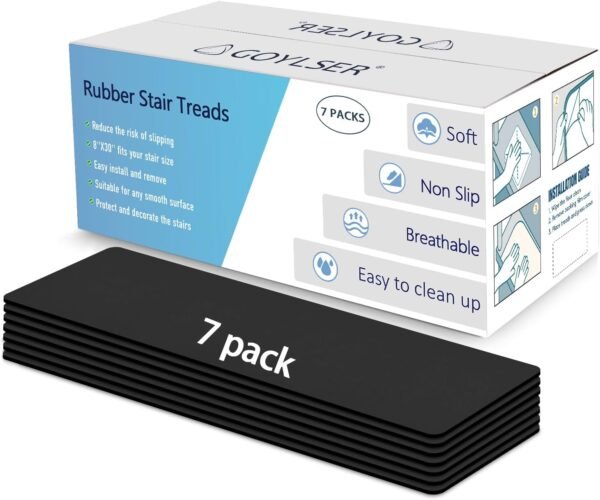 Juegos de tapetes de escalera de goma antideslizantes GOYLSER, Tapetes de escalera negros para escalones de madera, 7 Pzs Alfombras de escalera reutilizables Lavables Tapetes para escaleras Conjunto de 7