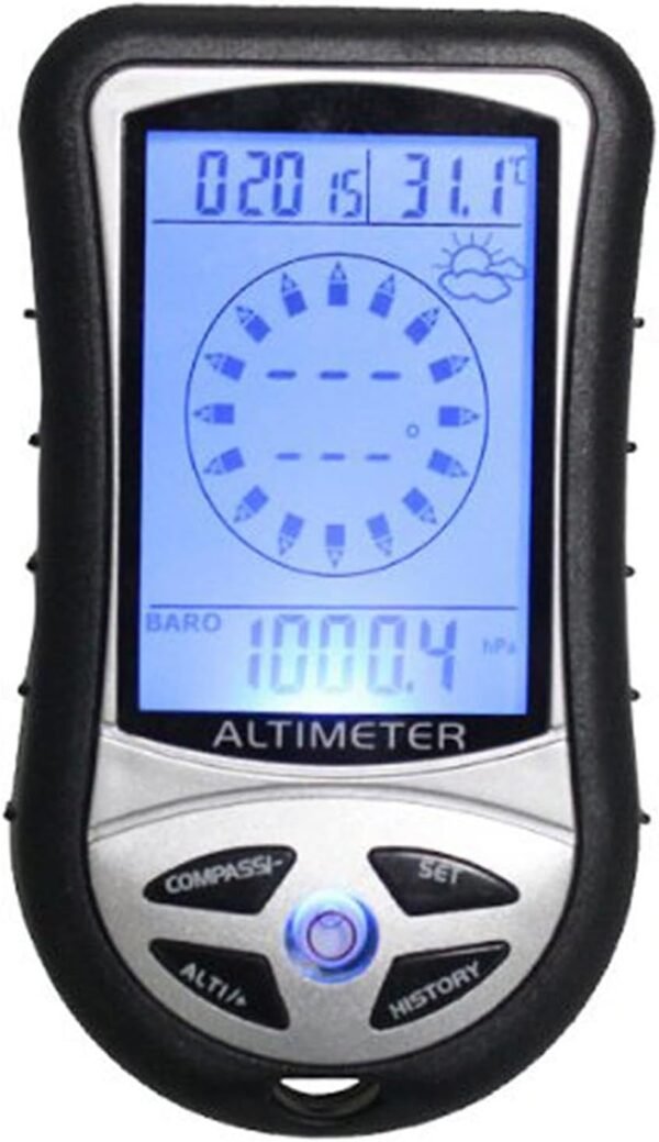 Altímetro Digital Electrónico DAGIJIRD 8 en 1 con Funciones Múltiples LCD Retroiluminado Mini Altímetro Barómetro Brújula Termómetro Pronóstico del Tiempo Calendario