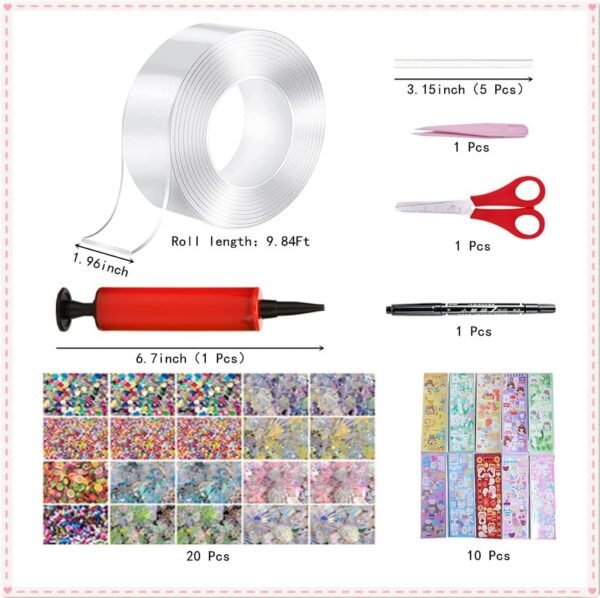 Kit de 40 piezas de Cinta de Burbujas Nano con Inflador de Globos, Cinta de Burbujas de Plástico de Doble Cara para Globos, Kit de Manualidades Elástico de Cinta de Burbujas Nano para Niñas, Niños, Favores de Fiesta Infantil y Juguetes Noveles