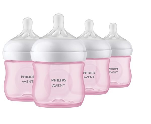 Biberón para bebé Philips Avent Natural con tetina de respuesta natural, rosado, 4oz, paquete de 4, SCY900/14