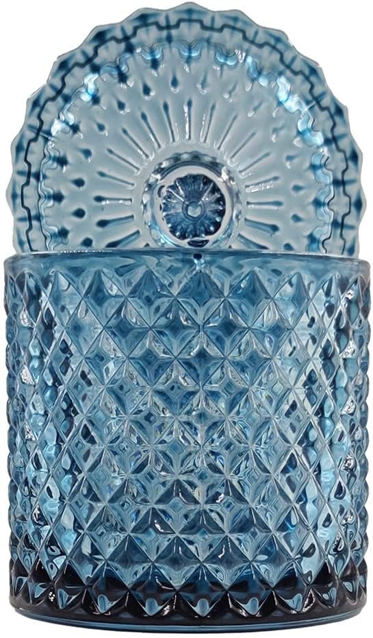 Frascos de Dulce de Cristal Facetado Sizikato con Diamantes, Azul Tarro Decorativo, Caja de Joyas, Porta-Algodón.