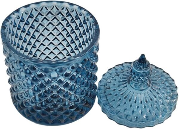 Frascos de Dulce de Cristal Facetado Sizikato con Diamantes, Azul Tarro Decorativo, Caja de Joyas, Porta-Algodón.