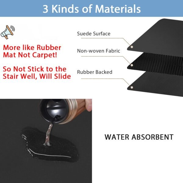 Juegos de tapetes de escalera de goma antideslizantes GOYLSER, Tapetes de escalera negros para escalones de madera, 7 Pzs Alfombras de escalera reutilizables Lavables Tapetes para escaleras Conjunto de 7