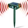 Repelente Solar de Animales, Defensor Ultrasónico contra Gatos, Perros, Ardillas, Ciervos, Zorros, Dispositivo Disuasorio de Animales con Sensor de Movimiento y Alarma de Luz LED, Protege Patios y Jardines