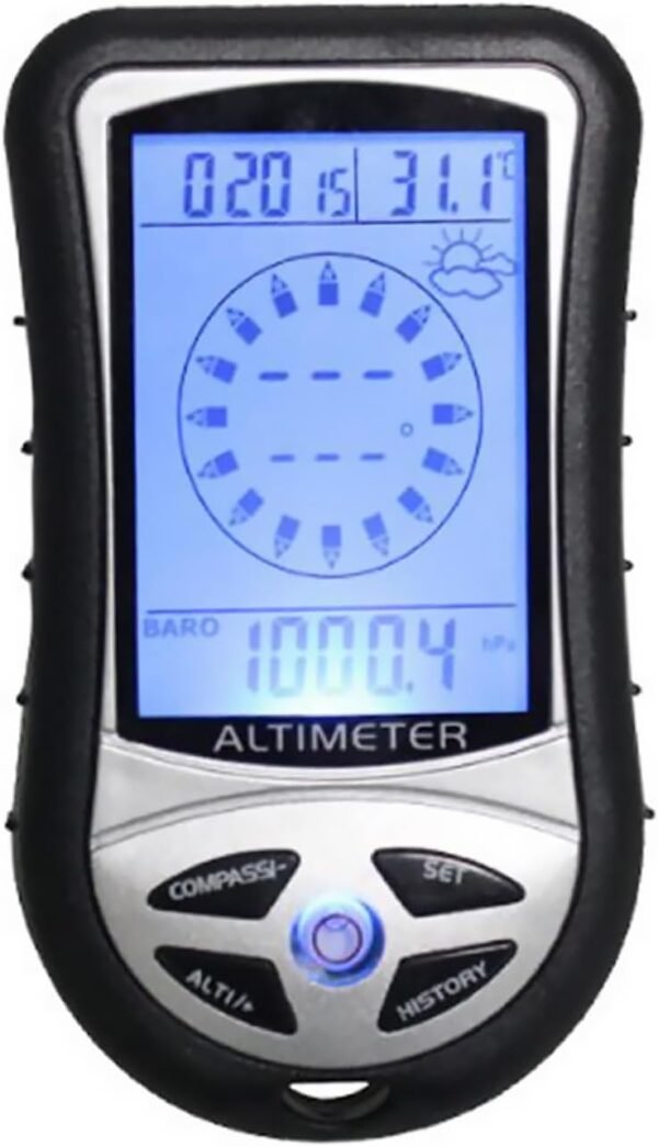 Altímetro Digital Electrónico DAGIJIRD 8 en 1 con Funciones Múltiples LCD Retroiluminado Mini Altímetro Barómetro Brújula Termómetro Pronóstico del Tiempo Calendario