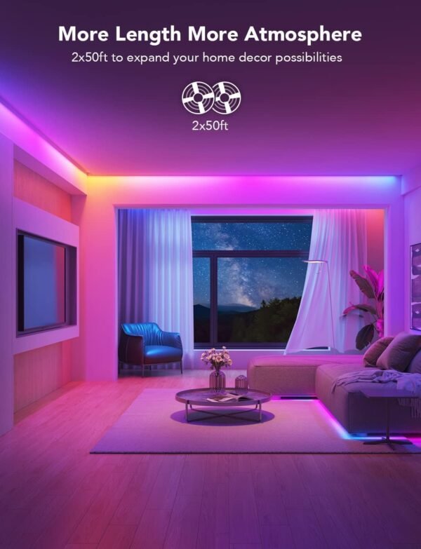 Tira de luces LED RGBIC de 100 pies de Govee, luces LED inteligentes compatibles con Alexa y Google Assistant, luces LED para dormitorio con control de app WiFi DIY segmentado múltiples colores, cambio de colores, luces LED.