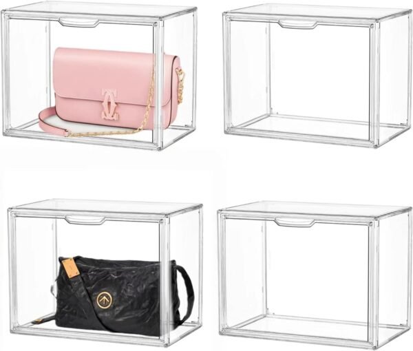 Contenedores de almacenamiento apilables de plástico transparente con tapa magnética, caja de acrílico para exhibición de cosméticos, figuras grandes y coleccionables (paquete de 4, X-Large)