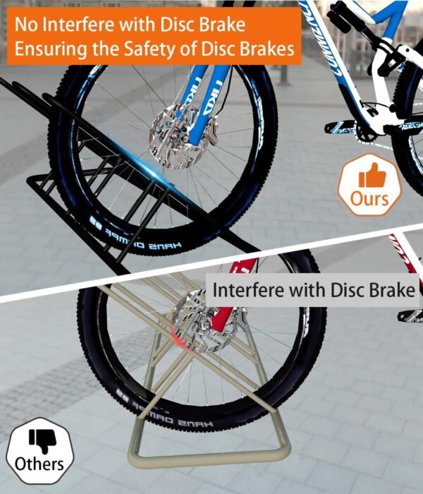 Soporte de estacionamiento de bicicletas para 3 bicicletas en el piso para garaje de bicicletas, organizador de almacenamiento de bicicletas resistente para interiores/exteriores para bicicleta de montaña MTB, de carretera y para niños, compatible con ruedas de hasta 2.5"