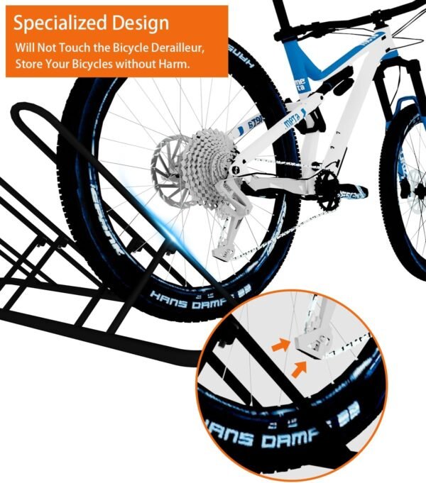 Soporte de estacionamiento de bicicletas para 3 bicicletas en el piso para garaje de bicicletas, organizador de almacenamiento de bicicletas resistente para interiores/exteriores para bicicleta de montaña MTB, de carretera y para niños, compatible con ruedas de hasta 2.5"