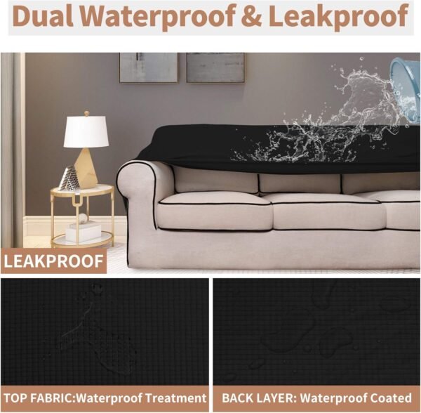 Cubierta de sofá impermeable y amplia Easy-Going al 100%, cubierta de sofá impermeable doble, funda elástica para sofá de jacquard, protector de muebles a prueba de fugas para niños, mascotas, perros y gatos, color negro.
