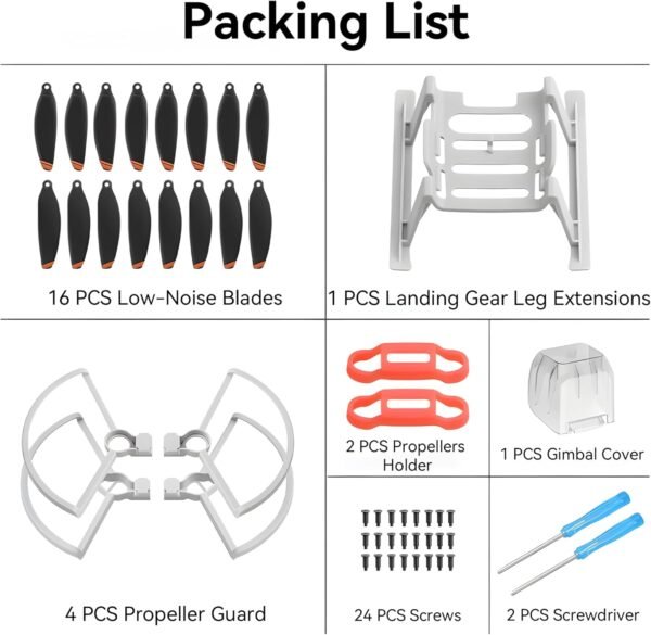 Hélices Mini 4K/Mini 2 SE/Mini SE/Mini 2: con Protector de Hélices, Extensiones de Patas de Aterrizaje, Soporte de Hélices, Cubierta de Gimbal. ¡Total de 24 piezas para el Set de Accesorios para DJI Mini 2 SE/Mini SE/Mini 2 Drone!