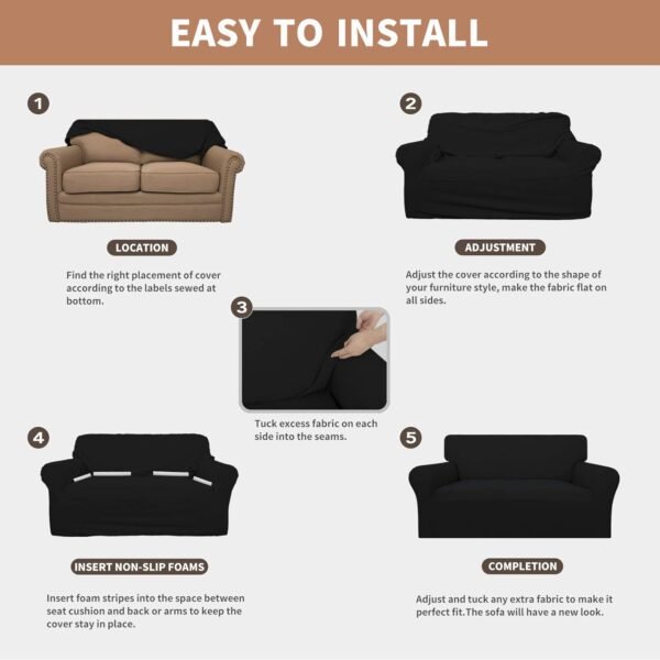Cubierta de sofá impermeable y amplia Easy-Going al 100%, cubierta de sofá impermeable doble, funda elástica para sofá de jacquard, protector de muebles a prueba de fugas para niños, mascotas, perros y gatos, color negro.