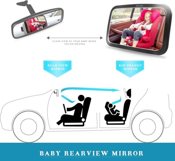 Espejo de bebé Shynerk, Espejo de seguridad para asiento de carro para bebé mirando hacia atrás con amplia vista cristalina, a prueba de golpes, rotación 360°, probado y certificado en caso de choque.