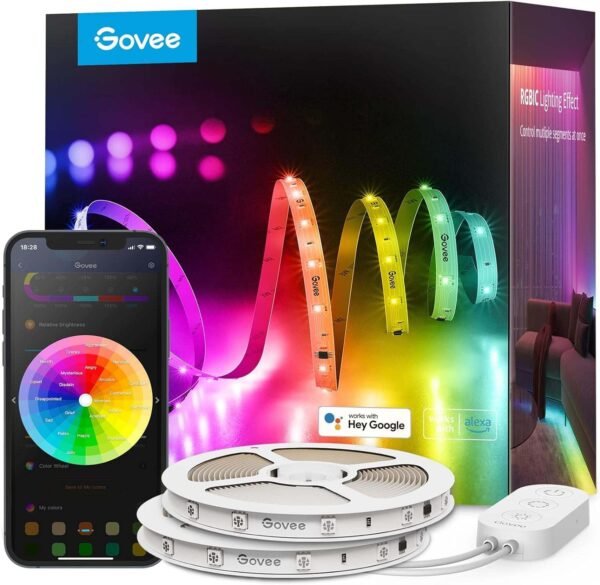 Tira de luces LED RGBIC de 100 pies de Govee, luces LED inteligentes compatibles con Alexa y Google Assistant, luces LED para dormitorio con control de app WiFi DIY segmentado múltiples colores, cambio de colores, luces LED.