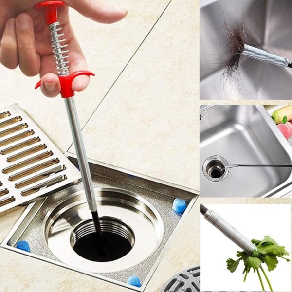 Serpiente para desagüe, Removedor de obstrucciones - Herramientas de limpieza de canalones y drenajes, Limpiador de drenaje para inodoro, alcantarilla, regadera, cocina, baño y tina. Herramienta de limpieza de desagües obstruidos, Garra flexible para recoger objetos (63 pulgadas)