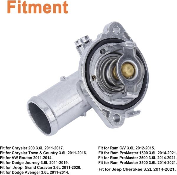 Ensamble de carcasa de termostato de aluminio mejorado. Reemplaza parte # 5184570AH, 902-3036. Compatible con Dodge Journey & Grand Caravan 2011-2021, Chrysler Town & Country, Dodge Avenger y VW Routan.
