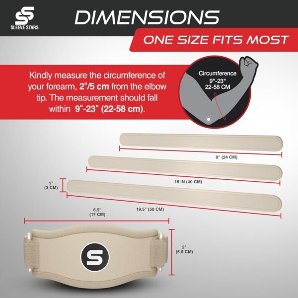 Brazalete para codo de tenista Sleeve Stars para hombres y mujeres, soporte para codo de tendonitis & correa para codo de golfistas Counterforce Band para alivio del dolor en tendones y soporte para antebrazo con 3 correas, se ajusta de 9 a 23" (Unidad) (1, Beige, Talla única)