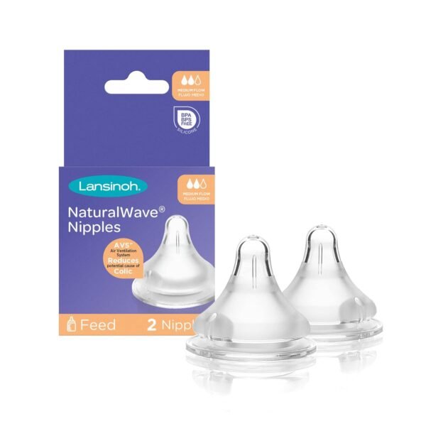 Lansinoh NaturalWave Tetina de Biberón para Bebés, Flujo Medio, Tamaño M, Anti-Cólico, Paquete de 2