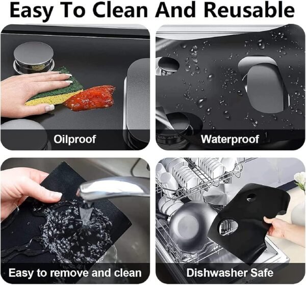 Protector para la Estufa, Protector para la Estufa de Gas, Reutilizable de PTFE Fácil de Integar con Cubiertas para Quemadores de Gas en la Estufa (Negro)