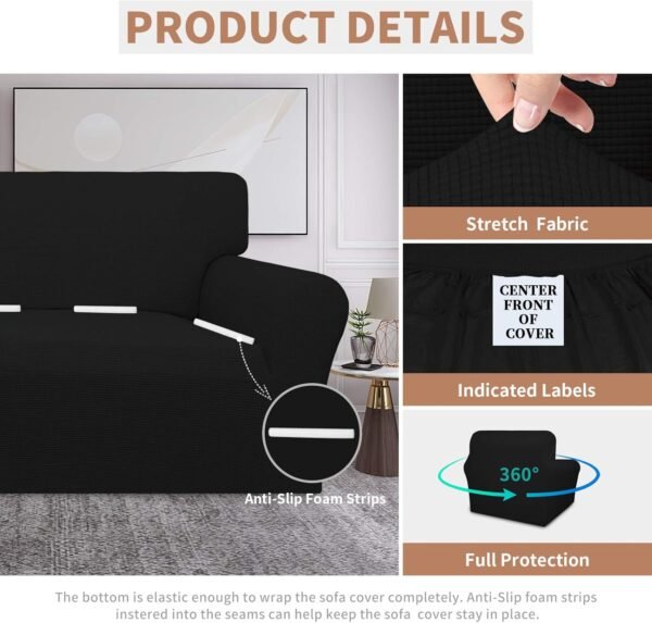 Cubierta de sofá impermeable y amplia Easy-Going al 100%, cubierta de sofá impermeable doble, funda elástica para sofá de jacquard, protector de muebles a prueba de fugas para niños, mascotas, perros y gatos, color negro.