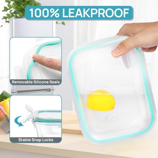 Contenedores de Almacenamiento de Comida de Vidrio Vtopmart de 18 Piezas con Tapas, Contenedores de Preparación de Comidas, Contenedores de Almuerzo Herméticos Bento con Tapas con Cierre a Prueba de Fugas para Microondas, Horno, Congelador, Lavavajillas
