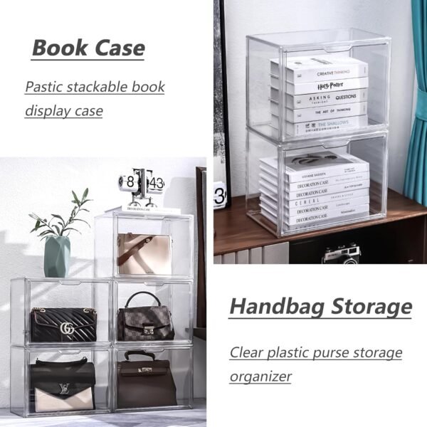 Contenedores de almacenamiento apilables de plástico transparente con tapa magnética, caja de acrílico para exhibición de cosméticos, figuras grandes y coleccionables (paquete de 4, X-Large)