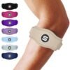 Brazalete para codo de tenista Sleeve Stars para hombres y mujeres, soporte para codo de tendonitis & correa para codo de golfistas Counterforce Band para alivio del dolor en tendones y soporte para antebrazo con 3 correas, se ajusta de 9 a 23" (Unidad) (1, Beige, Talla única)