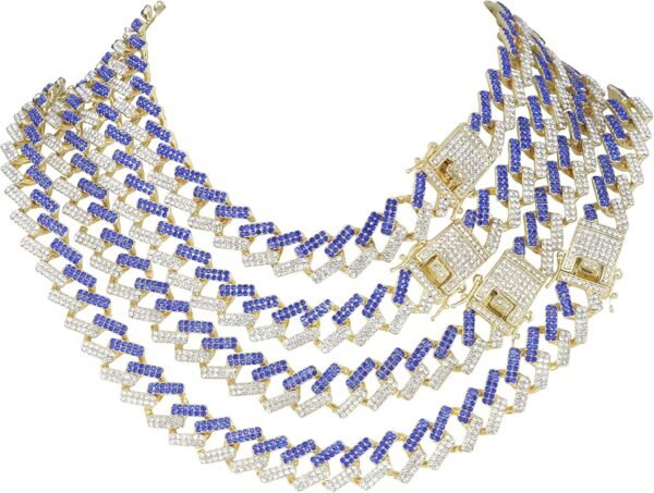 Collar Charles Raymond Zig Zag con Incrustaciones de Bling - Nuevos Eslabones tipo Z Cubanos con 3 Filas de Diamantes en Cada Lado - GJ19101611