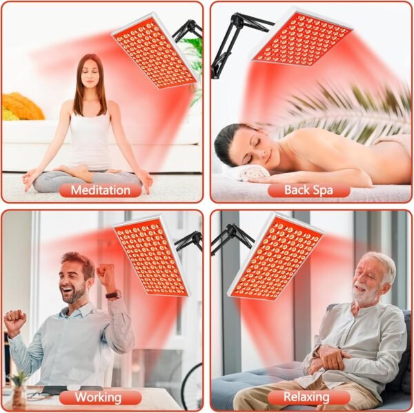 Terapia de Luz Roja para el Cuerpo, Terapia de Luz Infrarroja, Paneles de Lámpara de Terapia de Luz Roja con Soporte, Dispositivo de Terapia de Luz Roja de Led Rojo 660nm y 850nm Infrarrojo Cercano en Casa para Rostro, Cuerpo Completo, Dolor en la Piel y Espalda.