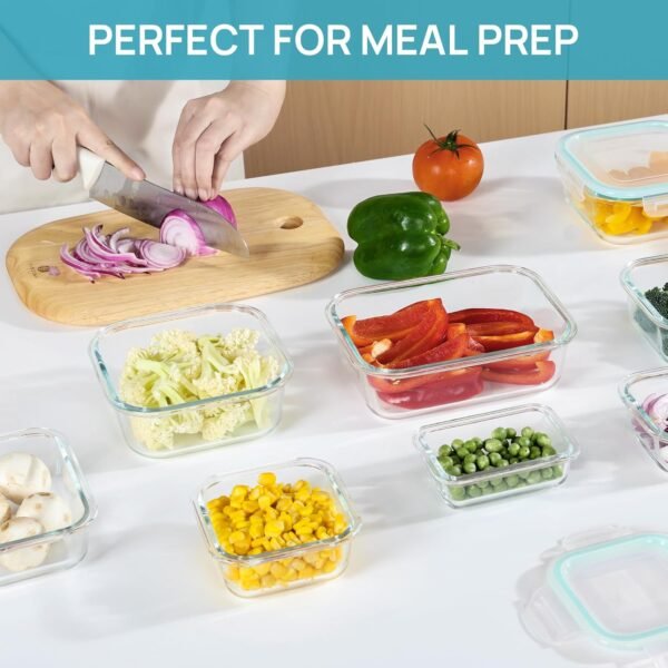 Contenedores de Almacenamiento de Comida de Vidrio Vtopmart de 18 Piezas con Tapas, Contenedores de Preparación de Comidas, Contenedores de Almuerzo Herméticos Bento con Tapas con Cierre a Prueba de Fugas para Microondas, Horno, Congelador, Lavavajillas