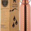 HealthGoodsIn - Botella de agua de cobre puro martillado con asa de transporte de 600 ml (20.28 onzas líquidas) | Botella de agua sin costuras a prueba de fugas para beneficios ayurvédicos.