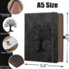 Cuaderno de notas A5 de 360 páginas con rayas y pluma, cuadernos para escribir para mujeres y hombres, diseño de árbol de la vida, borde marrón con bolsillo interior finamente detallado - Negro.