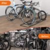 Soporte de estacionamiento de bicicletas para 3 bicicletas en el piso para garaje de bicicletas, organizador de almacenamiento de bicicletas resistente para interiores/exteriores para bicicleta de montaña MTB, de carretera y para niños, compatible con ruedas de hasta 2.5"