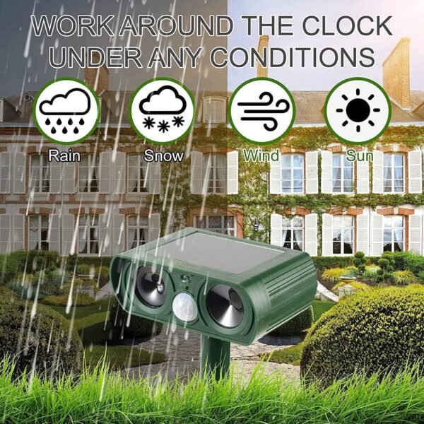 Repelente Solar de Animales, Defensor Ultrasónico contra Gatos, Perros, Ardillas, Ciervos, Zorros, Dispositivo Disuasorio de Animales con Sensor de Movimiento y Alarma de Luz LED, Protege Patios y Jardines