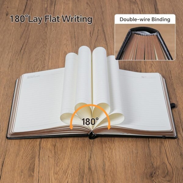 Cuaderno de notas A5 de 360 páginas con rayas y pluma, cuadernos para escribir para mujeres y hombres, diseño de árbol de la vida, borde marrón con bolsillo interior finamente detallado - Negro.