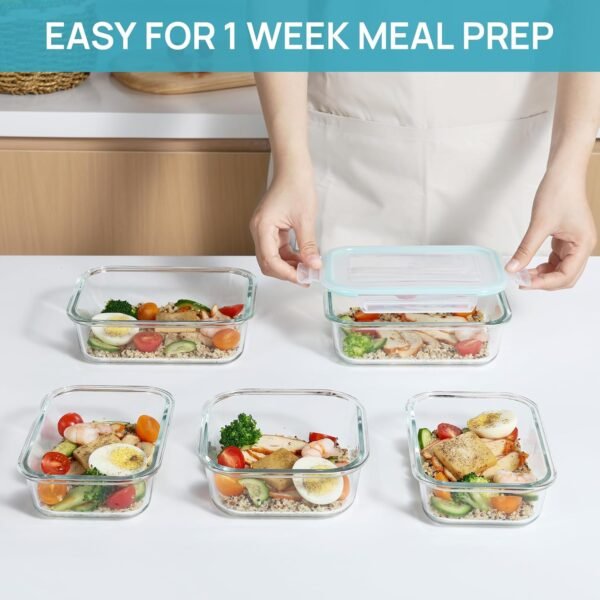 Contenedores de Almacenamiento de Comida de Vidrio Vtopmart de 18 Piezas con Tapas, Contenedores de Preparación de Comidas, Contenedores de Almuerzo Herméticos Bento con Tapas con Cierre a Prueba de Fugas para Microondas, Horno, Congelador, Lavavajillas