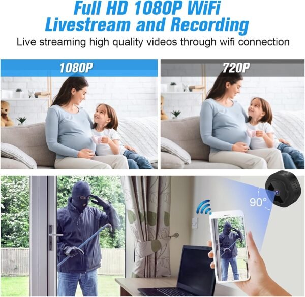Cámara Oculta WiFi Inalámbrica Portátil, Mini Cámara de Seguridad 1080P HD con Visión Nocturna, Alerta de Detección de Movimiento para APP de Teléfono, Micromonitor para Hogar/Carro/Oficina/Bebé/Apartamento.