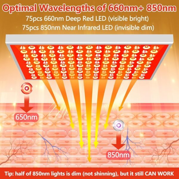 Terapia de Luz Roja para el Cuerpo, Terapia de Luz Infrarroja, Paneles de Lámpara de Terapia de Luz Roja con Soporte, Dispositivo de Terapia de Luz Roja de Led Rojo 660nm y 850nm Infrarrojo Cercano en Casa para Rostro, Cuerpo Completo, Dolor en la Piel y Espalda.