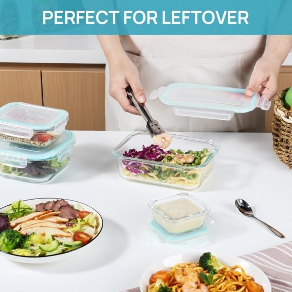 Contenedores de Almacenamiento de Comida de Vidrio Vtopmart de 18 Piezas con Tapas, Contenedores de Preparación de Comidas, Contenedores de Almuerzo Herméticos Bento con Tapas con Cierre a Prueba de Fugas para Microondas, Horno, Congelador, Lavavajillas