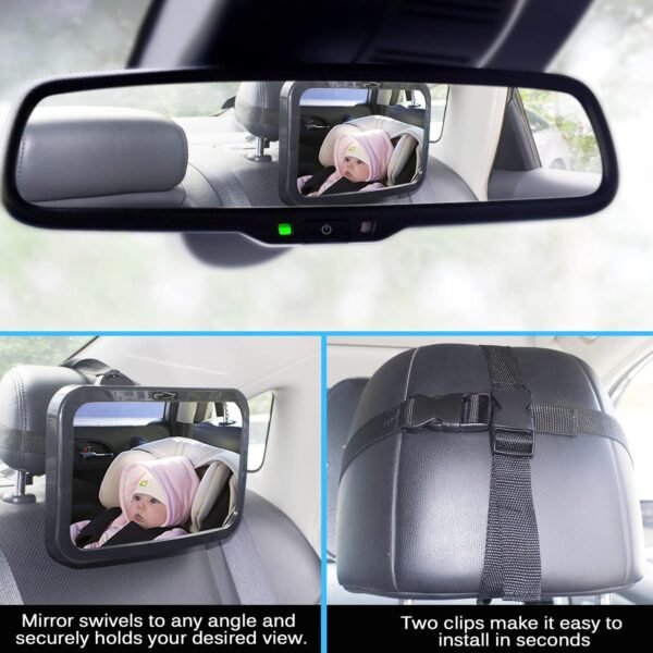 Espejo de bebé Shynerk, Espejo de seguridad para asiento de carro para bebé mirando hacia atrás con amplia vista cristalina, a prueba de golpes, rotación 360°, probado y certificado en caso de choque.