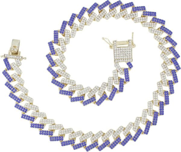Collar Charles Raymond Zig Zag con Incrustaciones de Bling - Nuevos Eslabones tipo Z Cubanos con 3 Filas de Diamantes en Cada Lado - GJ19101611