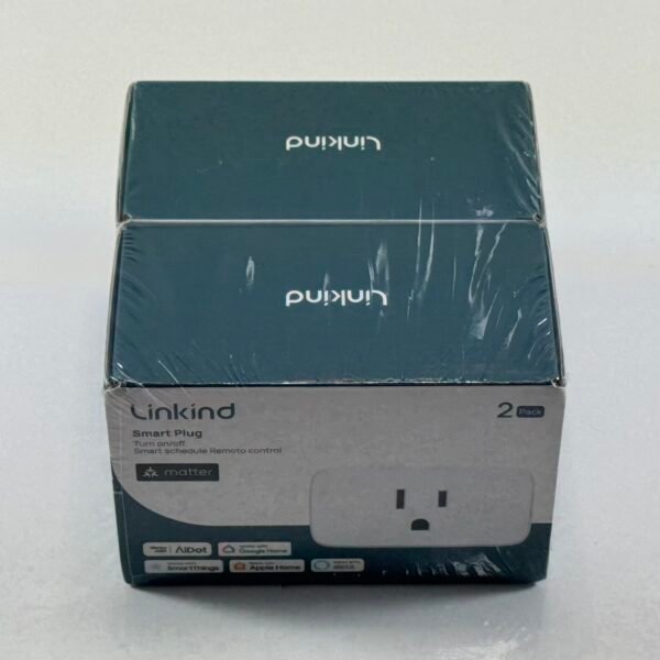 Enchufe Inteligente Linkind Matter, Compatible con Apple Home, Siri, Alexa, Google Home, SmartThings, Enchufe Inteligente 15A/1800W Máximo, Automatización del Hogar Inteligente, Control Remoto de la Aplicación, Temporizador y Programación, Solo Wi-Fi 2.4G, Paquete de 2.